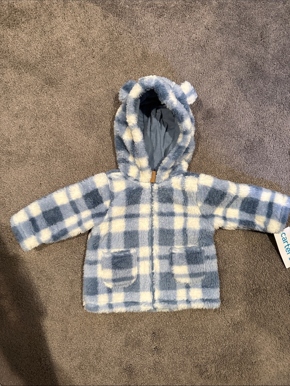 Carter's Cozy Hooded Baby Jacket - Blue & White Plaid